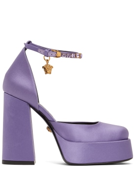 Versace: Zapatos de tacón de satén con y viscosa 110mm - Lavanda - women_0 | Luisa Via Roma