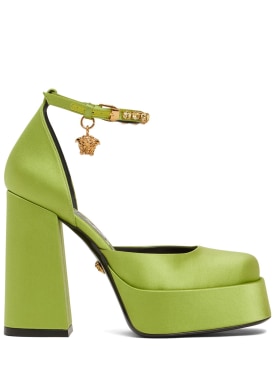 Versace: 110毫米厚底绸缎&粘胶纤维高跟鞋 - 绿色 - women_0 | Luisa Via Roma