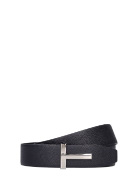 Tom Ford: 4cm Reversible leather T belt - Black/Navy - men_0 | Luisa Via Roma