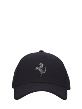 Ferrari: Logo stretch polyester baseball cap - Black - men_0 | Luisa Via Roma