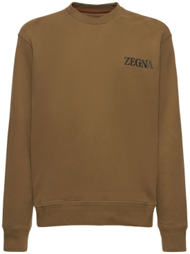 Zegna: 棉质圆领卫衣 - 棕色 - men_0 | Luisa Via Roma