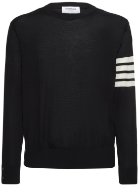 Thom Browne: Wool crewneck sweater - Navy - men_0 | Luisa Via Roma