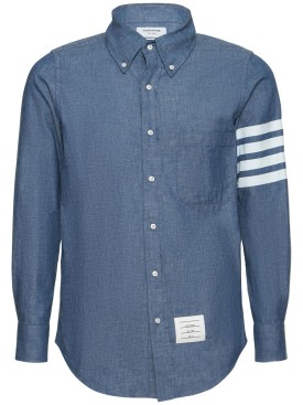 Thom Browne: Straight fit chambray shirt - Blue - men_0 | Luisa Via Roma