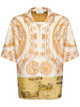 Marine Serre: Regeneriertes Hemd aus Seide „Ornament“ - Weiß/Gold - men_0 | Luisa Via Roma