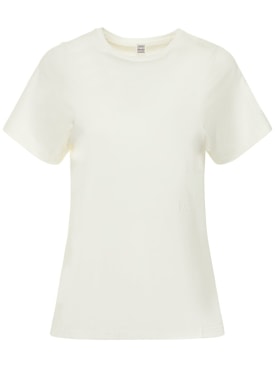 Toteme: Curved seam cotton t-shirt - White - women_0 | Luisa Via Roma