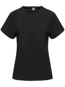 Toteme: Curved seam cotton t-shirt - Black - women_0 | Luisa Via Roma