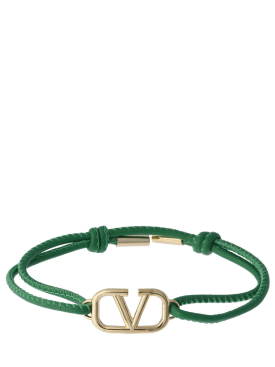 Valentino Garavani: V logo leather sliding bracelet - Gea Green - men_0 | Luisa Via Roma