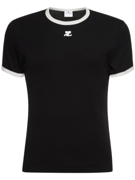 Courreges: T-Shirt mit kontrastierendem Jersey - Schwarz/Weiß - men_0 | Luisa Via Roma