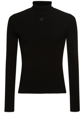 Courreges: Mockneck rib knit sweater - Black - men_0 | Luisa Via Roma