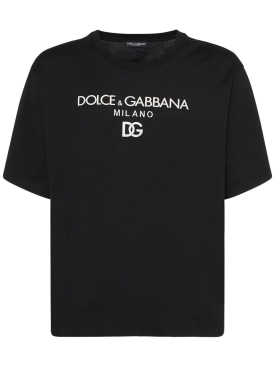 Dolce&Gabbana: Camiseta de algodón con logo - Negro - men_0 | Luisa Via Roma