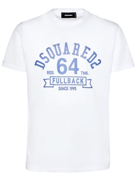Dsquared2: T-shirt College in jersey di cotone con stampa - Bianco - men_0 | Luisa Via Roma