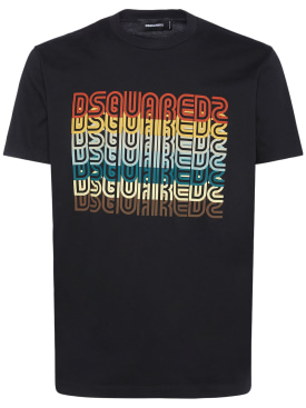 Dsquared2: 印花棉质平纹针织T恤 - 黑色 - men_0 | Luisa Via Roma