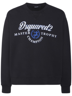 Dsquared2: Printed cotton crewneck sweatshirt - Black - men_0 | Luisa Via Roma