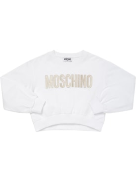 Moschino: Logo印花短款棉质卫衣 - 白色 - kids-girls_0 | Luisa Via Roma
