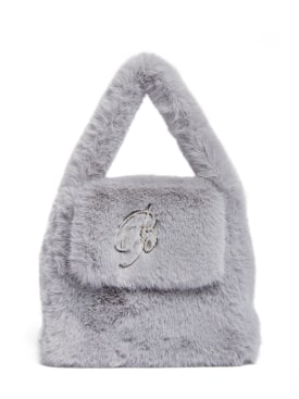 Blumarine: Faux fur top handle bag - Ice Grey - women_0 | Luisa Via Roma