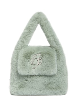 Blumarine: Faux fur top handle bag - Light Green - women_0 | Luisa Via Roma