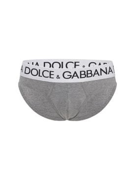 Dolce&Gabbana: Calzoncillos de algodón con logo - Gris Mezclado - men_0 | Luisa Via Roma