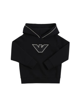 Emporio Armani: Double cotton jersey hoodie w/logo - Navy - kids-boys_0 | Luisa Via Roma
