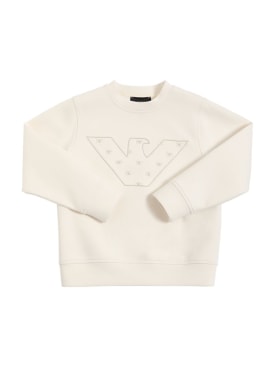Emporio Armani: Double cotton jersey sweatshirt w/logo - White - kids-boys_0 | Luisa Via Roma