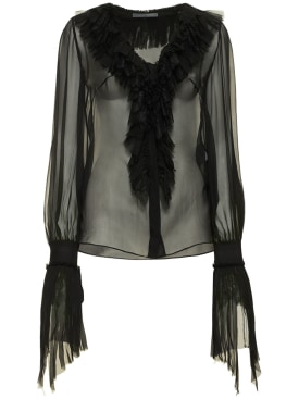 Alberta Ferretti: Ruffled silk chiffon shirt - Black - women_0 | Luisa Via Roma
