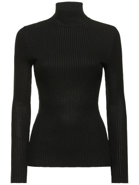 Alberta Ferretti: Viscose blend knit turtleneck sweater - Black - women_0 | Luisa Via Roma