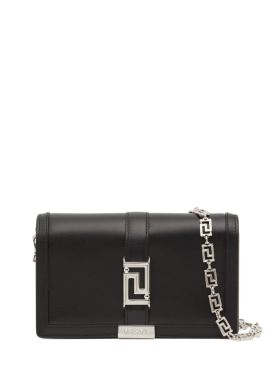 Versace: Greca Goddess leather chain wallet - Black-pal - women_0 | Luisa Via Roma
