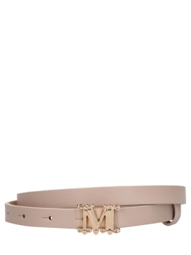 Max Mara: Cinturón de piel suave con logo 1.5cm - Cacha - women_0 | Luisa Via Roma