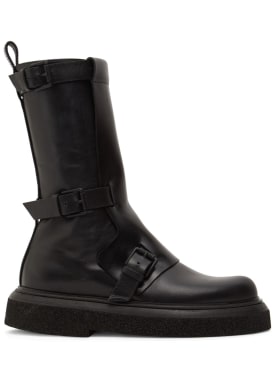 Max Mara: 20mm Buckleboots leather tall boots - Black - women_0 | Luisa Via Roma