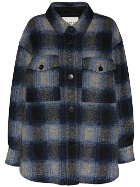 Marant Etoile: Harveli plaid wool blend jacket - Navy/Multi - women_0 | Luisa Via Roma