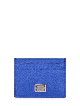 Dolce&Gabbana: Porte-cartes en cuir avec plaque à logo - Bleuet - men_0 | Luisa Via Roma