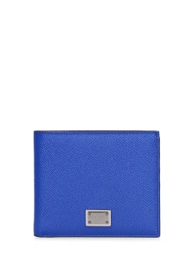 Dolce&Gabbana: Logo plaque leather wallet - Bright Blue - men_0 | Luisa Via Roma