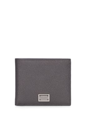 Dolce&Gabbana: Portefeuille en cuir avec plaque à logo - Canna Fucile - men_0 | Luisa Via Roma