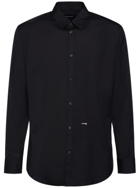 Dsquared2: Camisa de popelina de algodón stretch - Negro - men_0 | Luisa Via Roma