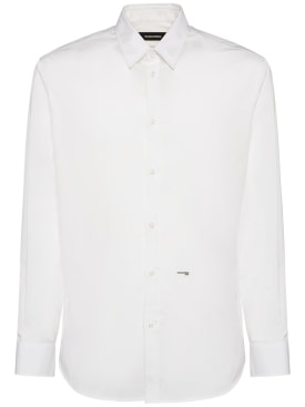 Dsquared2: 弹力棉质府绸衬衫 - 白色 - men_0 | Luisa Via Roma