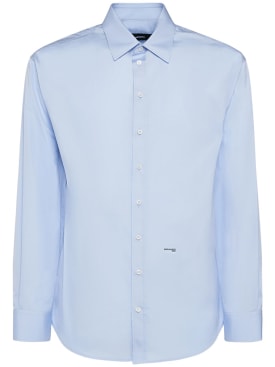 Dsquared2: Cotton poplin logo shirt - Light Blue - men_0 | Luisa Via Roma