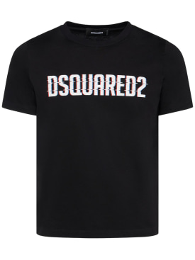 Dsquared2: T-shirt in jersey di cotone con logo - Nero - men_0 | Luisa Via Roma