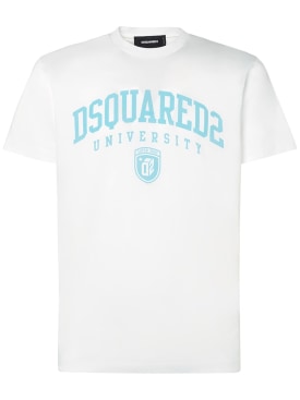 Dsquared2: T-Shirt aus Baumwolljersey mit Logo - Weiß - men_0 | Luisa Via Roma