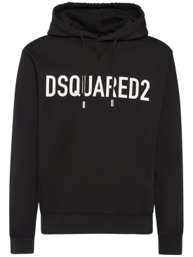 Dsquared2: Logo cotton jersey hoodie - Black - men_0 | Luisa Via Roma