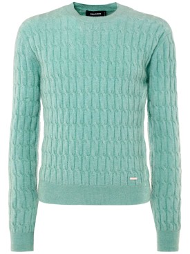 Dsquared2: Cable knit mohair blend sweater - Foggy Sky Green - men_0 | Luisa Via Roma