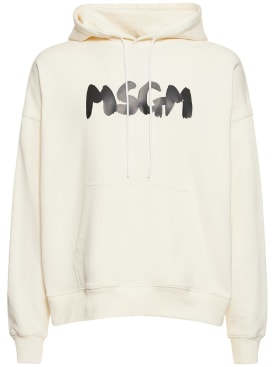 MSGM: Logo法式毛圈织物连帽卫衣 - 奶油色/黑色 - men_0 | Luisa Via Roma