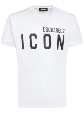 Dsquared2: Printed logo cotton t-shirt - White/Black - men_0 | Luisa Via Roma