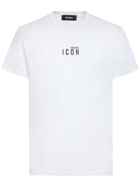 Dsquared2: Printed logo cotton t-shirt - White/Black - men_0 | Luisa Via Roma
