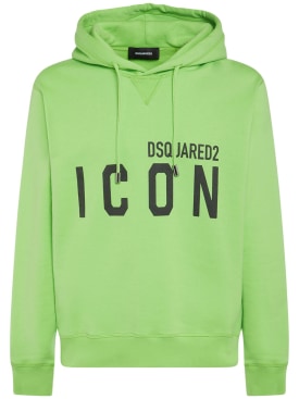 Dsquared2: Printed logo cotton hooded sweatshirt - Acid Green - men_0 | Luisa Via Roma