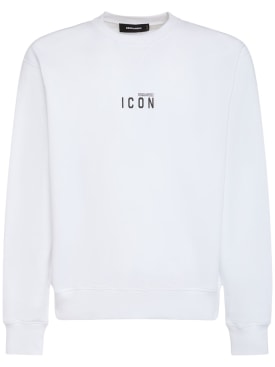 Dsquared2: Printed logo cotton crewneck sweatshirt - White - men_0 | Luisa Via Roma