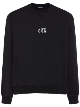 Dsquared2: Printed logo cotton crewneck sweatshirt - Black/White - men_0 | Luisa Via Roma