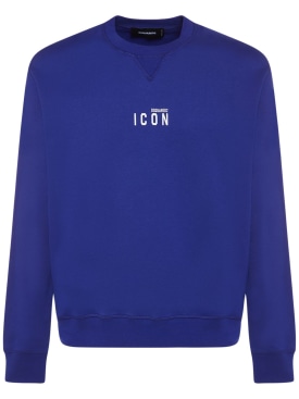 Dsquared2: Printed logo cotton crewneck sweatshirt - Electric Blue - men_0 | Luisa Via Roma