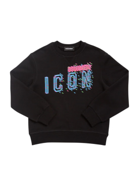 Dsquared2: Icon print cotton sweatshirt - Black - kids-boys_0 | Luisa Via Roma