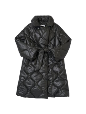 Monnalisa: Quilted nylon puffer coat w/ belt - Black - kids-girls_0 | Luisa Via Roma