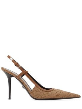 Versace: Escarpins à bride en jacquard et cuir 95 mm - Beige - women_0 | Luisa Via Roma