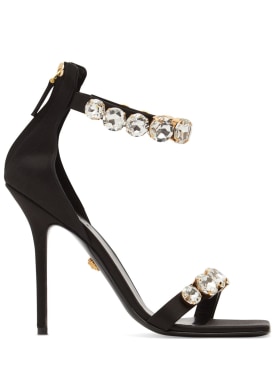 Versace: 110毫米装饰绸缎凉鞋 - 黑色 - women_0 | Luisa Via Roma